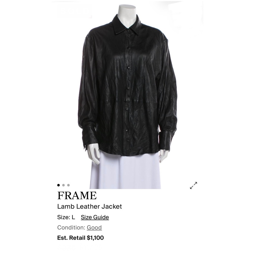 FRAME Black Lamb Leather Shirt Jacket Pointed Collar Snap Front